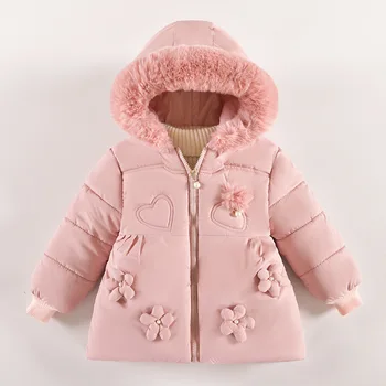 Пальто для девочек Куртка хлопчатобумажная верхняя одежда Windbreak 2023 Sweet Thicken Velvet Зимняя теплая высококачественная детская одежда