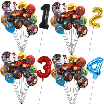 Воздушные шары Blaze Monster, Мультяшная машинка, Фольгированный баллон, Номер с Днем рождения, украшения для вечеринок, Машинки для гонок, игрушки для тортов