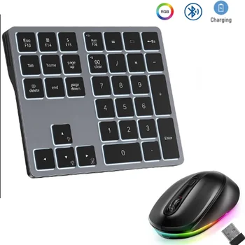 Цифровая клавиатура Bluetooth с подсветкой, перезаряжаемая Беспроводная цифровая клавиатура с 7-цветной 34-клавишной цифровой клавиатурой, Внешний ввод данных