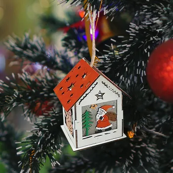 Рождественский деревянный дом, светодиодные украшения, подвески, Санта-Клаус, Украшения для салона с подсветкой, Рождественские украшения, Ликвидация