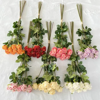 Свадебный цветочный букет из искусственных болгарских Роз, Шелковые искусственные цветы, Имитация декора гостиной, Букеты из розовых роз