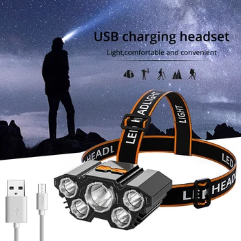 5 Головок Фонаря USB Charge LED Сильная Фара Супер Яркие 5 Вт Налобные Фонари для Ночной Рыбалки на Открытом воздухе И Кемпинга