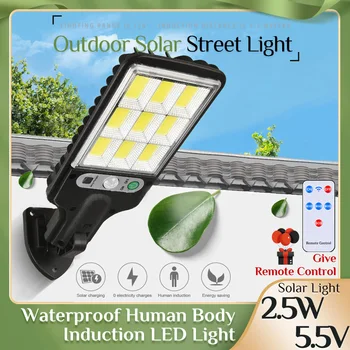 Наружный солнечный уличный фонарь 2,5 Вт 5,5 В, водонепроницаемый светодиодный светильник с индукцией человеческого тела для садовых настенных садовых светильников с дистанционным управлением