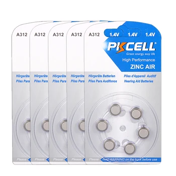 Батарейки для слуховых аппаратов PKCELL 30 шт./5 карточек PR41 ZA312 A312 312A ZA312 312 S312 Цинково-воздушная батарейка (6 шт./блистер)
