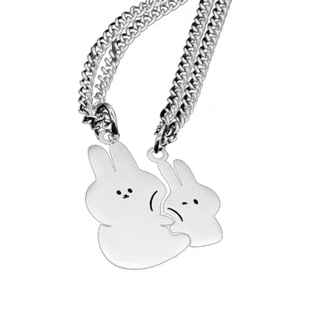 2шт. ожерелье с кроликом Embrace из нержавеющей стали, подвеска в виде кролика, цепочка на ключицу, подарок для пары, ожерелье, украшения на День Святого Валентина.