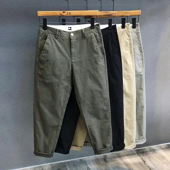 Повседневные мужские тонкие прямые модные летние брюки для мальчиков с девятью точками 2024 года