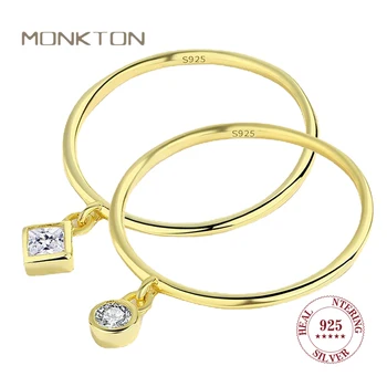 Monkton 100% Стерлинговое Серебро 925 пробы, Золото 18 Карат, Маленькое Круглое Квадратное кольцо с цирконием для женщин, Аутентичные ювелирные изделия в подарок на годовщину.