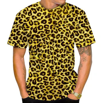2023 Новая футболка с леопардовым принтом и 3D-печатью, Летняя Мужская Модная Повседневная Забавная Личность, Уличный Хип-хоп, Крутой Топ с Короткими рукавами