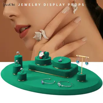 Зеленое ультра-волокнистое высококачественное кольцо, ожерелье, браслет, серьги, Металлическая фоновая рамка, Ювелирный дисплей, Реквизит, выставка