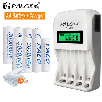 Аккумуляторная батарея PALO 1.2 В AA NIMH батарейки типа АА для игрушечной мыши + ЖК-смарт-зарядное устройство для аккумуляторной батареи 1.2 В AA AAA
