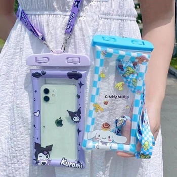 Sanrio Kawaii Cinnamoroll Водонепроницаемая сумка, Мультяшное милое летнее плавание, Рафтинг, сенсорный экран, герметичная подушка безопасности, водонепроницаемый чехол для телефона.