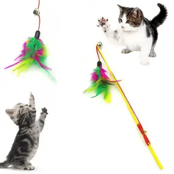 Практичные игрушки-колокольчики, удобные для хранения Цветные колокольчики из перьев, кошачья палочка, удобная для переноски, многоцветная забавная палочка для развлечения