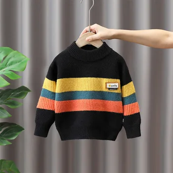 Пуловеры, свитера для мальчиков, осень 2023, детские шерстяные кофты для маленьких девочек, одежда для детей 7 лет, весенние вязаные топы, свитера