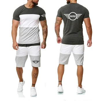 Новая мужская мода для отдыха, летний мужской мини-автомобиль с коротким рукавом и логотипом, хлопковая мужская футболка с круглым вырезом + брюки, костюм из 2 предметов
