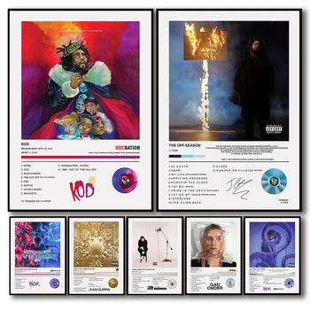 Фотографии обложек альбомов поп-музыки, хип-хоп Рэппера Дж. Коула, плакаты для бара, Настенная живопись на холсте, Эстетическое искусство, Подарок для домашнего декора.