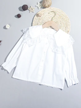 Белая блузка для девочек, кружевная блузка с цветочным узором для девочек, рубашка в повседневном стиле для девочек, весенне-осенняя одежда для девочек
