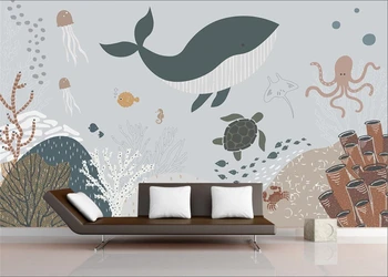 Индивидуальные обои мультфильм детский океанский мир фон кита настенная роспись украшение дома настенная роспись аквариума 3D обои