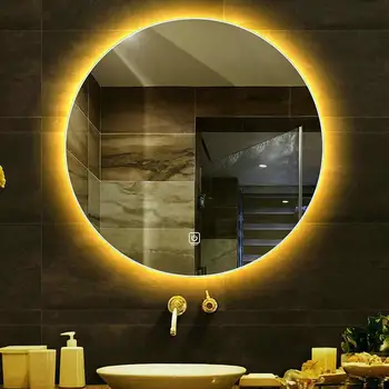 Бескаркас-ное серебряное умное круглое зеркало для ванной комнаты со светодиодной подсветкой 60 см 23,62
