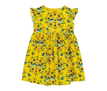 HT9059 Новое Весенне-летнее Желтое платье с принтом, фрагментированный цветок, винтажное кружево, Маленький летящий рукав, юбка в цветочек, майка, юбка
