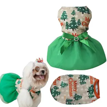 Рождественский наряд для милой собачки Платье Красивая Рождественская елка Юбка для питомца Жилет для собаки Легкое праздничное платье для девочки и собачки Одежда для щенков