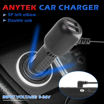 Для видеорегистратора Anytek Автомобильное зарядное устройство 3,5 м 5 В 3A с изогнутым мини-USB-разъемом с 2 USB-портами