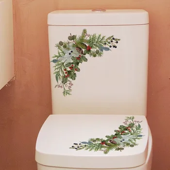 Домашнее Рождественское украшение Бумага для наклейки на стены Зеленое Растение с Рисунком Сосновой Ветки Шкаф для льда Туалет Наклейка на туалет Самоклеящийся ПВХ