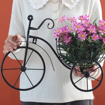 Металлический велосипед в стиле ретро, Цветочная корзина, Настенное искусство, Настенное крепление, Подвесная Подставка для цветов, Уникальные Художественные украшения для домашней Вазы для цветов