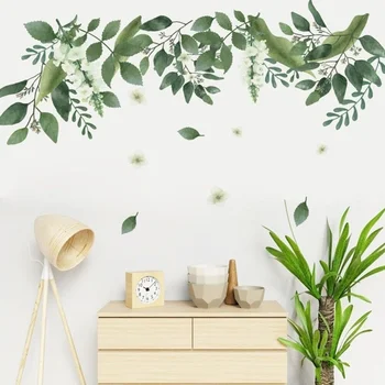 Тропические листья, Зеленые растения, наклейка на стену, наклейка из ПВХ, детская художественная роспись, домашний декор