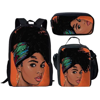 Популярный мультфильм Модные Африканские девушки, 3 шт./компл. Рюкзак с 3D принтом, студенческая сумка для книг, дорожный рюкзак для ноутбука, сумки для ланча, пенал