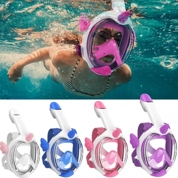 Детская маска для плавания с маской и трубкой на все лицо с системой дыхания Dry Top, складывающаяся на 180 °, панорамный обзор, снаряжение для подводного плавания с защитой от запотевания, детское снаряжение