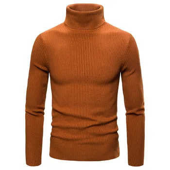 2023 Осенне-зимний мужской свитер с высоким воротом, Модные приталенные трикотажные пуловеры, мужские однотонные повседневные пуловеры, свитера, мужские