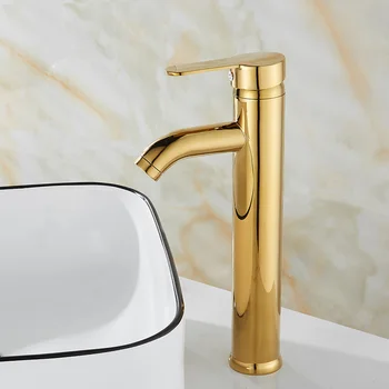 Роскошный Золотой смеситель для умывальника с одной ручкой, устанавливаемый на бортике Смеситель для горячей и холодной воды, кран для раковины, Современный туалетный столик, Водопроводная посуда
