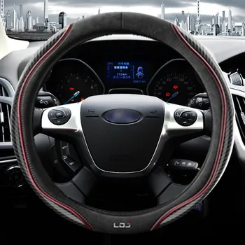 Кожаная Крышка Рулевого колеса из углеродного волокна с 3D Тиснением 37-38 см Подходит для Ford Focus Custom Mondeo Fiesta Kuga ST Line MK3