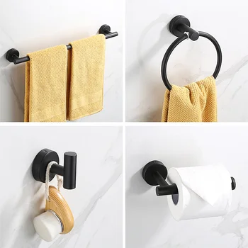 Вешалка для полотенец из нержавеющей стали, вешалка для полотенец, крючок для одежды в ванной, черная вешалка для бумажных полотенец, кольцо для полотенец, набор для ванной комнаты