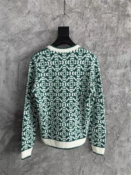 Зеленый клетчатый жаккардовый свитер с логотипом Casablanca Для мужчин и женщин 1: 1, высококачественная вышивка логотипа, толстовки Оверсайз