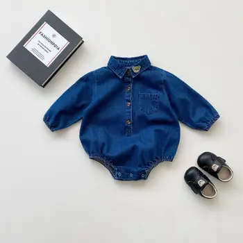 2023 Весна осень корейский комплект одежды для новорожденных мальчиков из 2 предметов, джинсовый комбинезон с длинными рукавами, хлопковое пальто с карманами, костюм для маленьких мальчиков, наряды