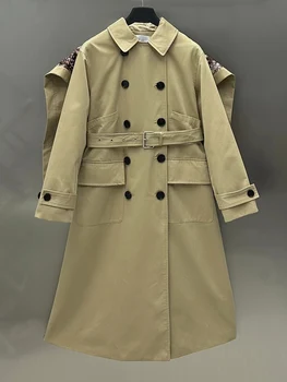 Дизайнерская винтажная накидка в стиле пэчворк от пресбиопии, длинный тренч для женщин, новое осеннее модное роскошное двубортное пальто, пальто