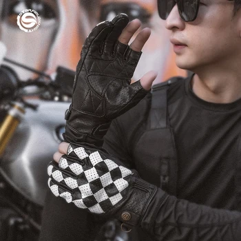 Мотоциклетные Кожаные перчатки SFK Перчатки на полпальца со встроенной защитной оболочкой, дышащие Аксессуары для мотоциклов в стиле ретро для велоспорта