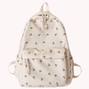 Повседневный женский рюкзак с цветочным принтом, сумки для книг для девочек, студенческие школьные сумки большой емкости, дорожные рюкзаки Mochila с подвесками