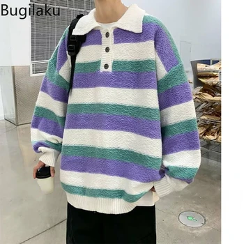 Вязаный свитер Bugilaku в американском стиле, осенне-зимняя верхняя одежда свободного кроя для мужчин и женщин в ленивом стиле.