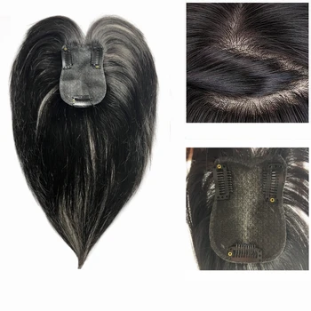 Топперы из человеческих волос 7x10 см для женщин, шелковая основа, натуральные заколки в шинели, свободный пробор От выпадения, Объемный покров седых волос