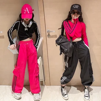 Весенне-осенняя одежда для девочек, модный топ с длинными рукавами + комбинезон, комплект из 2 предметов, корейский стиль, детская верхняя одежда 13 14 лет