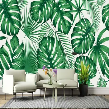 Растения тропического леса в скандинавском стиле, пальмовые листья в стиле ретро, индивидуальные обои для ТВ