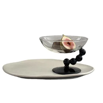 Французская стеклянная тарелка с черным лебедем, миска для мороженого, лоток для хранения ювелирных изделий