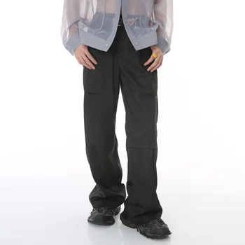 SYUHGFA/ Однотонные повседневные брюки с широкими штанинами, мужская одежда, Летний модный комбинезон в корейском стиле, свободные прямые брюки Tide