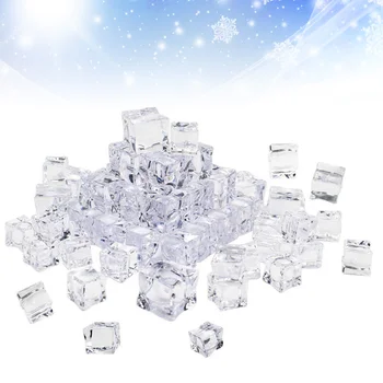100шт кубиков квадратной формы размером 20 мм, стеклянные Кубики льда с блеском, Поддельные Искусственные Акриловые Кубики Льда, Кристально Чистый реквизит для фотосъемки, Кухня