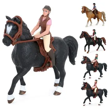 Реалистичная искусственная фигурка лошади-всадника, пластиковая имитация конной фигурки, микроландшафт сельскохозяйственных животных