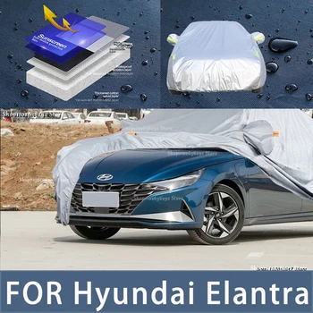 Для Hyundai Elantra Наружная защита, полные автомобильные чехлы, Снежный покров, Солнцезащитный козырек, Водонепроницаемые Пылезащитные Внешние Автомобильные аксессуары