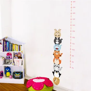 Наклейка для измерения роста милых животных на стену для украшения детской комнаты Мультяшное Сафари Диаграмма роста Настенное искусство Diy ПВХ Наклейка для дома
