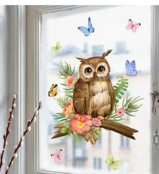 Наклейки с совами и бабочками, декоративные наклейки на стены из стекла спальни, самоклеящиеся наклейки на стены